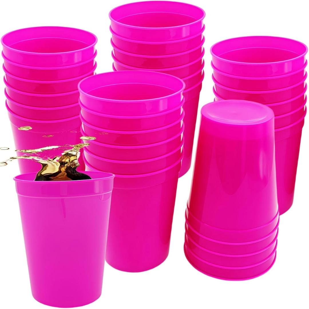30 Pack Stadium Cups, 12 oz Plastic Tumblers, Reusable Party Cups, Pink