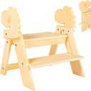Wooden Toddler Step Stool, 2-Step Foldable Stool for Kids with Non-Slip Surface, Baby Bathroom Stool for Potty Training, Bathroom Sink, Kitchen Counter with Cute Dinosaur Design, Natural