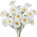 CISDUEO 4 Pcs Artificial Wildflowers Bulk Spring Decor White Fake Cosmos with Long Stems Silk Flower Mums Chrysanthemum Faux Flowers Arrangements for Wedding Bouquet Table Centerpiece Planter Outdoor