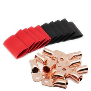 20 Pcs 1/0 AWG Copper Ring Lugs with Red & Black Heat Shrink Tubing  3/8" Hole Terminals