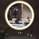 Gold Bathroom Round LED Mirror with Lights Gold Frame 20 Inch Round Lighted Mirror for Bathroom Wall Round Vanity Lighted Mirrors 3 Color Dimmable Anti Fog Bathroom Light up Smart Circle Mirror