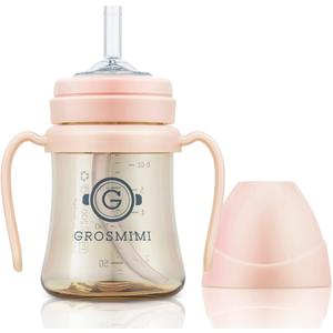 GROSMIMI Spill Proof no Spill Magic Sippy Cup with Straw with Handle for Baby and Toddlers, Customizable, PPSU, BPA Free 6 oz (Peach)