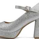 Women Square Toe Mary Jane Platform High Chunky Flare Heel Pump Shoe with Adjustable Ankle Strap