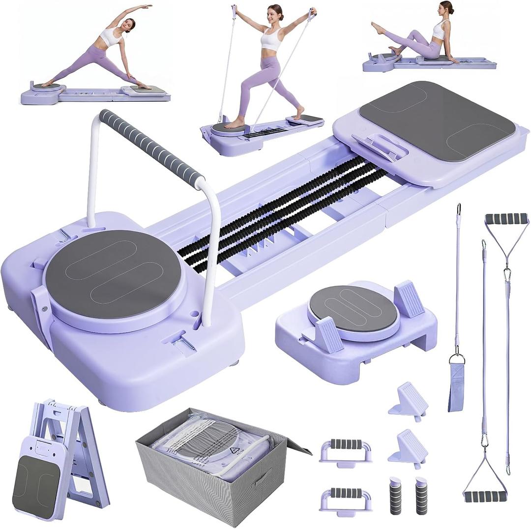 Pilates Reformer Bed, Multifunctional Pilates Bed, Foldable All-in-One Portable Pilates Machine with 3 Levels Resistance, Functional Fitness Equipment for Full Body Workout & Core Strength