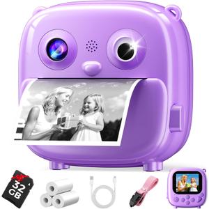 Kids Camera Instant Print- Christmas Birthday Gifts for Girls Boys Age 3-12 Years Old- 1080P HD Video Digital Camera with Photo Printing- Toddlers Portable Toys for Travel- Purple