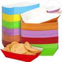Panelee 120 Pcs Colorful 3lb Nacho Boats Trays Disposable Paper Food Trays Paper Boats Plates Containers Disposable Serving Basket for Nachos Hot Dog Snack Sandwich Burger BBQ Dessert Popcorn Taco
