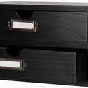 Wooden Storage Box Rustic Desktop Organizer with 2 Drawers Office Desk Accessories Shelf Small Craft Storage Containers Apothecary Cabinet and Chest Jewelry Holder for women(BLACK)