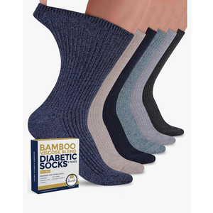 Pembrook Ribbed Knit Bamboo Viscose Diabetic Socks - 6 Pairs Crew Neuropathy Socks for Women | Diabetic Socks for Women,Size L
