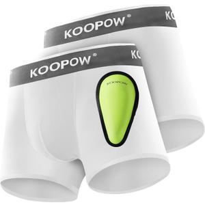 KOOPOW 2-Pack Boys Compression Briefs with Soft Protective Athletic Cup, Youth Peewee Underwear for Baseball, Football (X-Small)