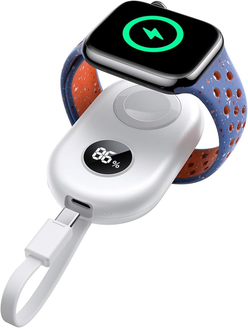 JOYROOM Portable Charger for Apple Watch 10, 2500mAh Fast Charging iWatch Charger KeyChain USB C Cable, Magnetic Wireless Travel Power Bank for Apple Watch Series 9/8/7/6/SE/5/4/3/2/Nike/Ultra/Ultra 2 (White)
