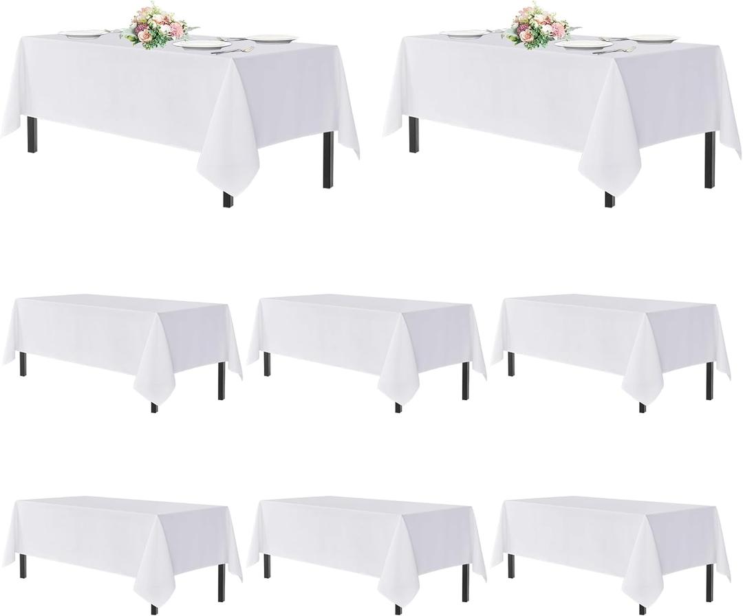 Sancua White Table Cloths Rectangle, 8 Pack Tablecoths for 6 Foot Tables - Washable Polyester Fabric Table Cover for Wedding, Birthday Party, Banquet Reception, 54x108 Inch