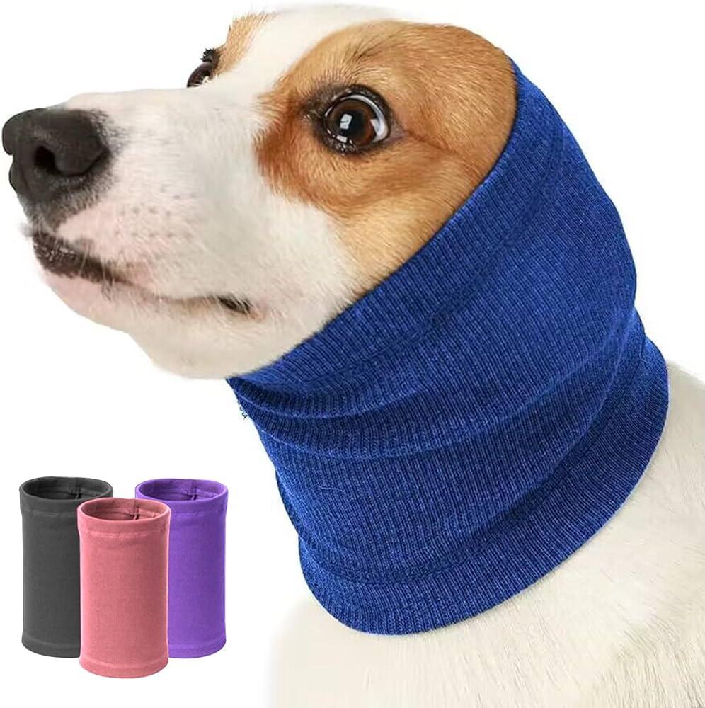 Dog Anxiety Relief Ear Muff, Blue Dog Noise Cancelling Ear Muffs, Dog Ear Muffs Noise Protection, Soft Dog Calming Hoodie, Neck Head Cover for Grooming, Force Drying, Bath, Fireworks (L)