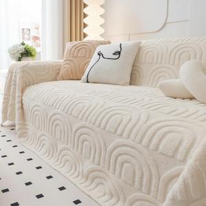 Newwiee 71 x 118 Inch Half Arch Jacquard Plush Warm Couch Cover Cozy, Sofa Covers Fluffy Plush, Sofa Slipcover Furniture Protector, Couch Cozy Washable Furniture Protector for Kids Pets