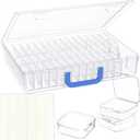 Bead Organizer Box with Handle, 122Pcs Small Bead Storage Boxes with Hinged Lid and Portable Craft Case, Mini Clear Plastic Container for Jewelry Making Diamond Bracelet Screws Seeds Nails Small Parts