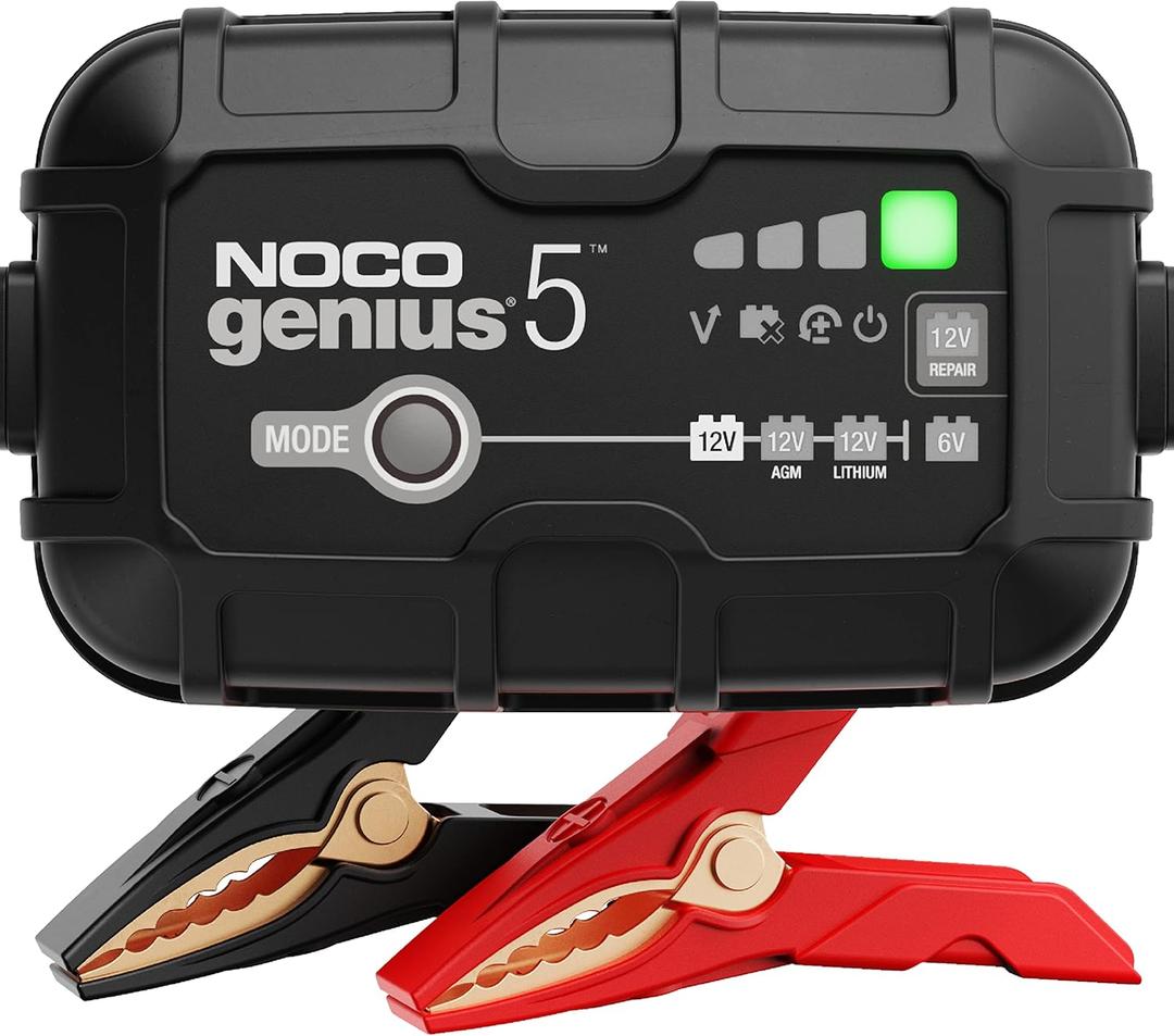 NOCO GENIUS5: 5A 6V/12V Smart Battery Charger  Automatic Maintainer, Trickle Charger & Desulfator with Overcharge Protection & Temperature Compensation  for Lead-Acid & Lithium Batteries