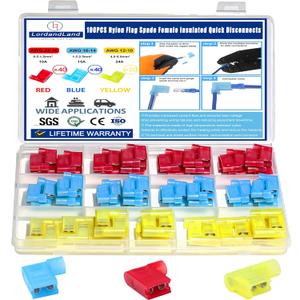 100pcs Nylon Flag Spade Female Insulated Quick Disconnects 22-18/16-14/12-10AWG Right Angle Spade Connector Red/Yellow/Blue 90 Degree Wire Terminal Connector