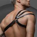 Men Gothic PU Leather Chest Harness, Adjustable Shoulder & Upper Body Straps, Clubwear Cosplay Accessory for Valentine's Day, Mardi Gras, Halloween, Dance Ball & Bachelor Party (Black)