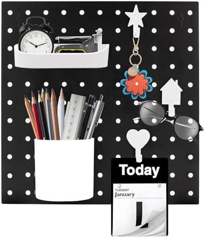 Black Pegboard Wall Organizer Wall Mount Pegboard Kits Wall Mount Plastic Display Peg Board Pegboard Combination Kit Organizer Accessories for Garage Workbench Accessories (Black - B)