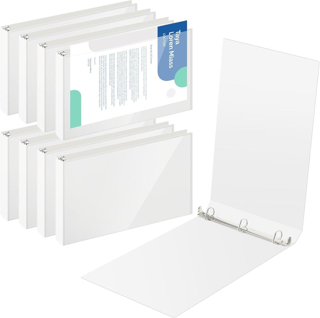 Humyoun 8 Pcs 11 x 17 Inch View Binders with Cover Pocket 1 Inch 3 Rings Heavy Duty View D Ring Binders Economy Holds 11" x 17" Paper for Artwork Blueprints, Office, Home, Work Places (White)