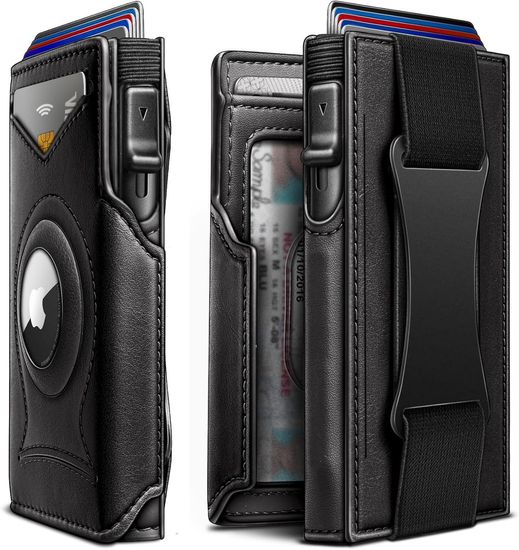 KEMISANT Airtag Wallet Men Gift,Mens Slim Front Pocket Wallet Money Clip Standard or Apple Airtag Use 3.8"2.8"0.9"