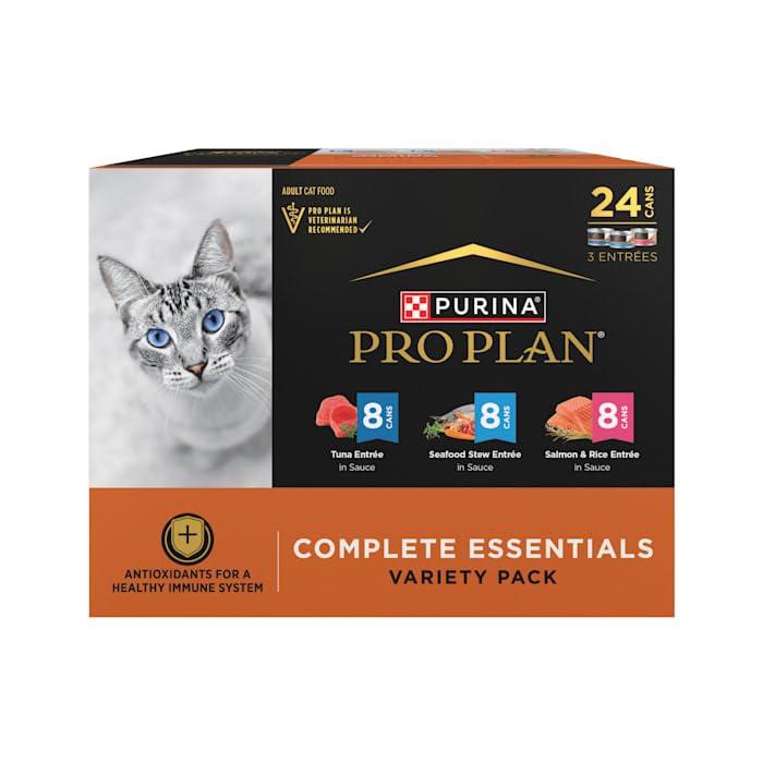 Purina Pro Plan, Complete Essentials Seafood Favorites High Protein Wet Cat Food Variety Pack, 88.48 Ounce (EXP: Apr 2028)
