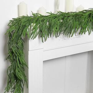 2 Pcs Christmas Norfolk Pine Garland, 6 Ft Dense Norfolk Pine Realistic Touch Garland, Artificial Pines Greenery Garlands for Christmas Holiday Mantle Fireplace Table Home Decor