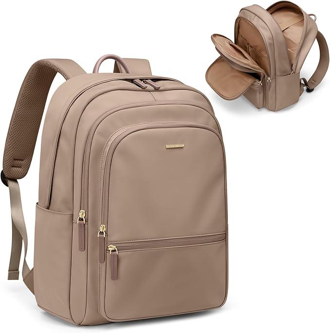 GOLF SUPAGS 15.6 Inch Women's Laptop Backpack, Water Resistant Work College Travel Daypack, Everyday Commuter Bag for Teacher Nurse (Champagne)