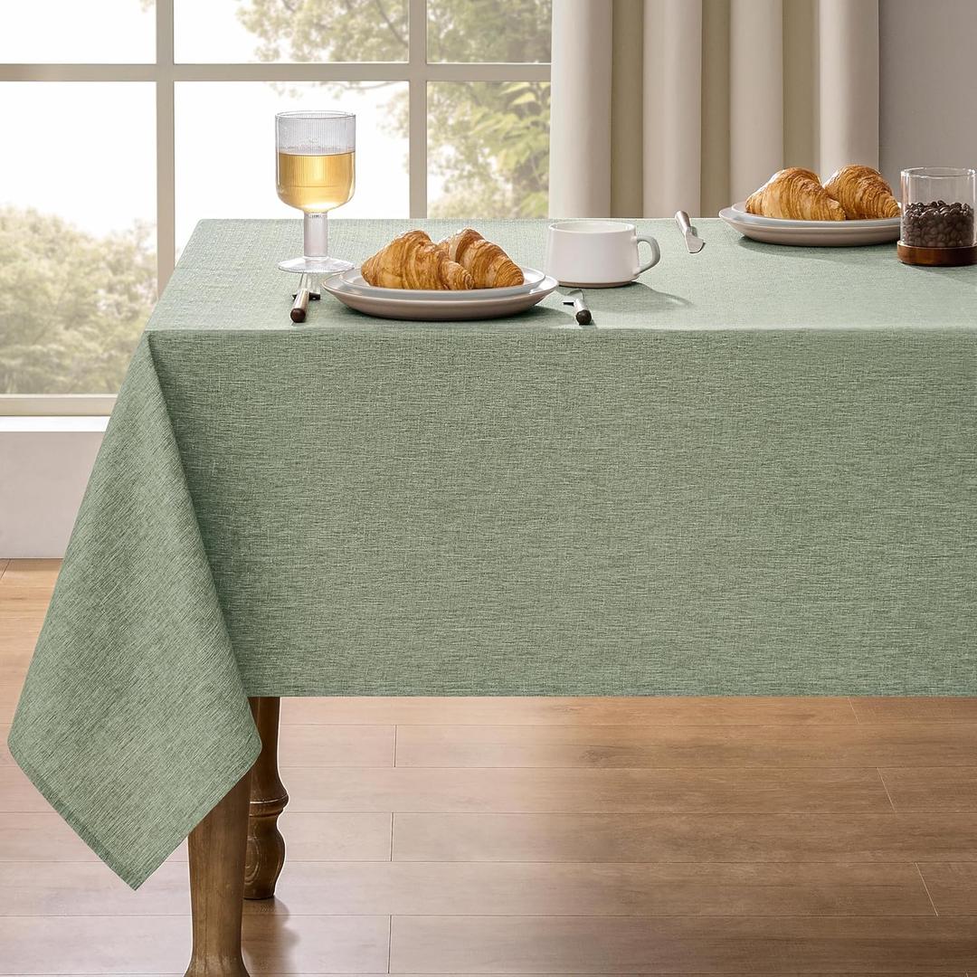 Faux Linen Farmhouse Table Cloth 60"x144" for 10 ft Rectangle Table, Sage Green Waterproof Outdoor Washable Cloth Tablecloth for Rectangular Dining Room Kitchen Outdoor Party Restaurant Table