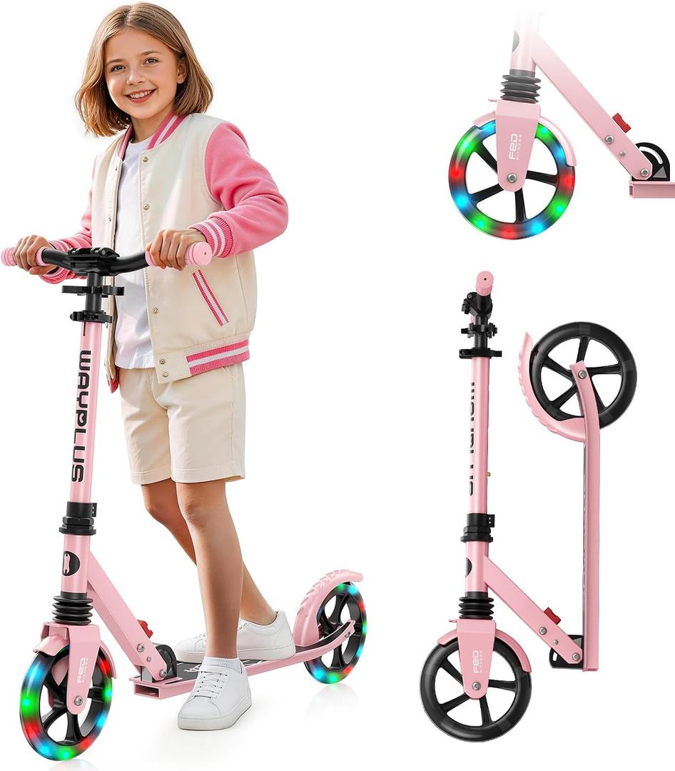 WAYPLUS KS1 Kick Scooter for Ages 6+,Kid, Teens & Adults. Max Load 240 LBS. Foldable, Lightweight, 8IN Big Wheels for Kids, Teen and Adults, 4 Adjustable Levels. Bearing ABEC9 FED Fitness
