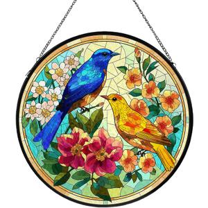 Hummingbird Stained Glass Window Hanging, Suncatcher Diamond Glass Panel Hangings, Sun Catchers Indoor Windows Wall Art, Gift for Mom Grandma Bird Lover, Christmas Decor for Home Office 7.87 inches