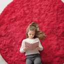 OLANLY Red Round Rugs for Bedroom - Machine Washable, 6 ft Circle Area Rugs for Living Room, Soft and Fluffy Shaggy Carpet for Teen Girls and Boys, Nursery Rooms, Dorms, Home Decor Aesthetic