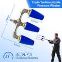 Triple Turbo Nozzle Pressure Washer, 360 Rotating Turbo Nozzle, with 1/4" Quick Connector for Power Washer, 4000 PSI, 6 GPM, 2.0 Orifice 3-in-1 Turbo Nozzle, for Driveways, Concrete, and Decks