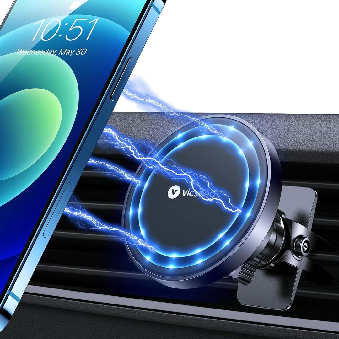 VICSEED for MagSafe Car Mount [Upgraded Strongest Magnet Power] Magnetic Phone Holder for Car Vent 360 Adjustable Magnetic Car Phone Holder Mount for iPhone 17 Pro Max 16 15 14 13 12 Plus Mini (Black)