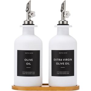 HOMCDALY Olive Oil Dispenser for Kitchen, 11.8oz Glass kitchen Dispenser Bottle, White Oil&Vinegar Cruet Set, Leakproof Oil Bottle for Cooking| Set of 2 (11.8oz White)