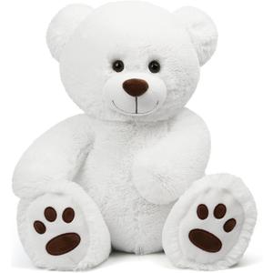 LotFancy Teddy Bear Stuffed Animal, 20 inch, White Teddy Bear Plush Toy, Cute Face with Big Footprints, Plushies Gifts for Girls, Girlfriend, Wife on Birthday, Easter Decoration
