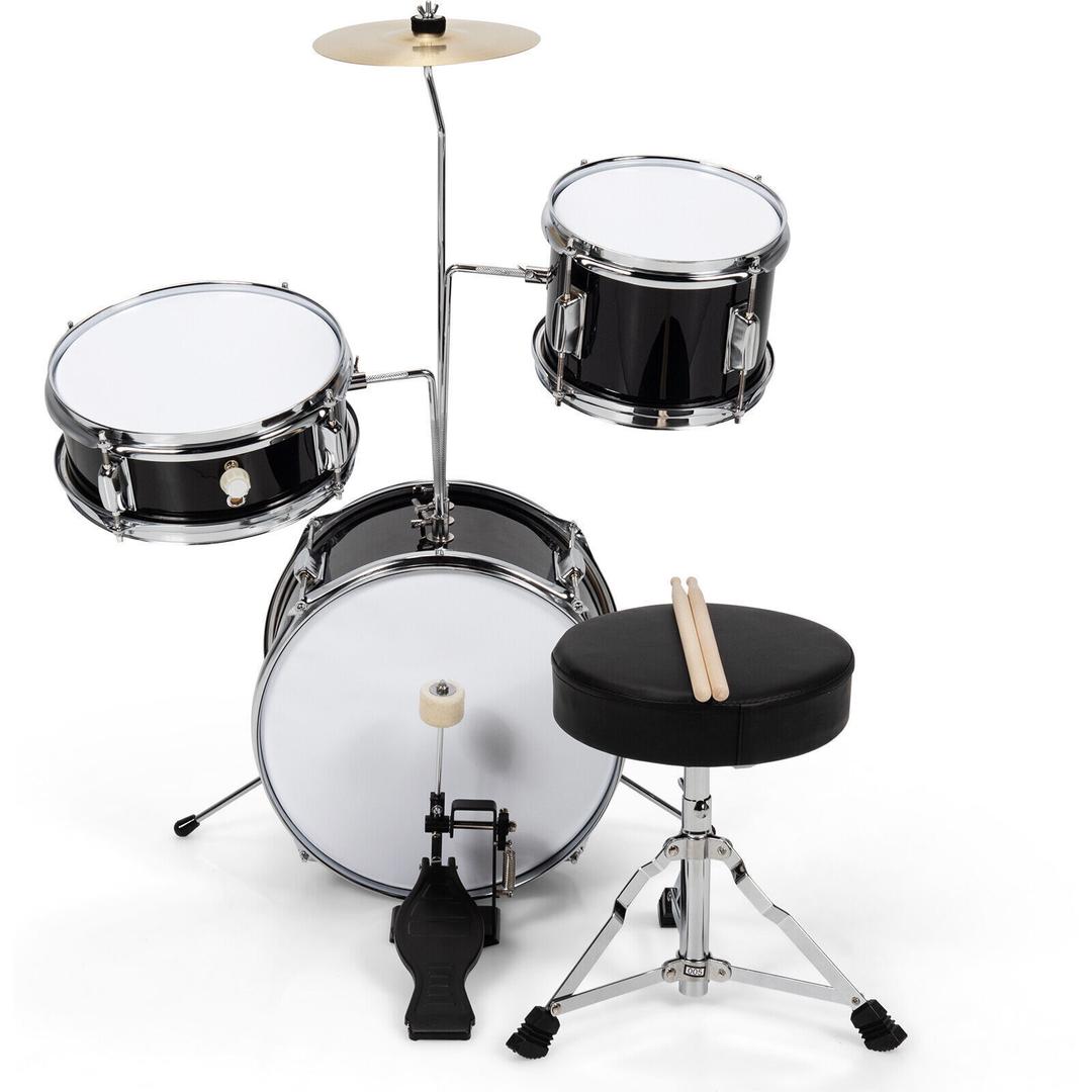 13 Inch 3-Piece Kids Junior Beginner Drum Set w/Tom Snare Bass Drum Black