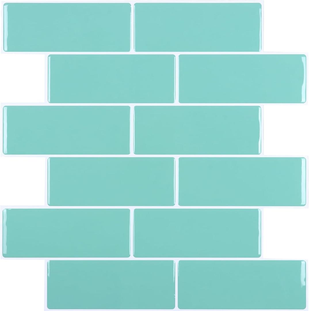 CHIHUT 16 Sheets Aqua Green Peel and Stick Backsplash for Kitchen Renter Friendly Self Adhesive Back Splash Stick on Tiles for Bathroom Shower Walls 12''x12'' 3D Marble Wall Tiles for Fireplace
