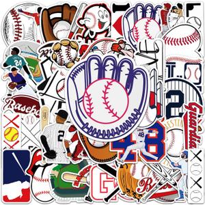 JOICEE 50pcs Baseball StickersWaterproof Vinyl Baseball Tattoos for Kids Teens Boys Adults, Sports Decals for Snowboard Laptop Water Bottles Hydro Flasks Phone Guitar Skateboard Computer