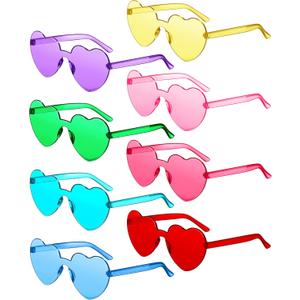 EBOOT 8 Pairs Kids Heart Shaped Sunglasses Rimless Transparent Candy Color Eyewear Vintage Rainbow Sunglasses Bulk