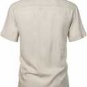 ZEROYAA Men's Linen Shirts Short Sleeve Summer Casual Button Down Beach Shirt with Pocket (Beige, S)