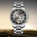 Automatic Watch for Men- Luxury Crystal Bezel Complete Calendar Mechanical Day Date Tourbillon Watch for Men Luminous with Stainless Strap
