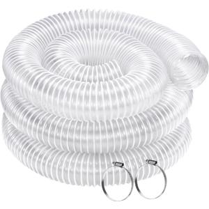 2.5 Inch x 10 Feet Dust Collection Hose - Heavy Duty Puncture Resistant Clear PVC Debris Fume Collection Hoses-Coated Wire Helix Reinforced - Includes 2 Clamps