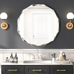 Bathroom Mirrors for Over Sink, Round Frameless Mirrors for Wall, 24x24 Inch Beveled Bathroom Mirror, Bathroom Vanity Circle Mirror for Bedroom Living Room Entryway Home Decor
