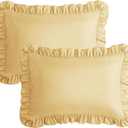 KKJIAF Ruffle Pillow Cases Standard Size Set of 2, Ruffled Pillow Covers with Envelope Closure, Wrinkle Resistant Ruffled Pillow Shams 20" x 26", Gold