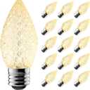 Upgraded 25-Pack C7 LED Christmas Light Replacement Bulbs, Shatterproof LED Bulbs for E12 Base Sockets, Outdoor Waterproof Christmas Village Bulbs - Warm White