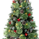 Jin&Bao 4FT Potted Christmas Tree with 100 Lights, Artificial Christmas Tree Outdoor Decor 8 Mode Timer Waterproof with Round Pine Cones & Red Berries for Front Door, Porch, 1 Pack
