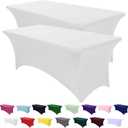 Spandex Table Cover 2 Pack 6FT White Fitted Tablecloths,Washable Wrinkle Resistant Stretch Table Cloth Rectangle for Party Hosting Supplies,Wedding Decorations,Vendor Display,Banquet