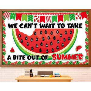 2 x Summer Watermelon Countdown Bulletin Board Set Hello Welcome Summer Classroom Decoration Back to School Bulletin Board Colorful Wall Sticker Peel and Stick Cutouts for Classroom Chalkboard Wall Decor