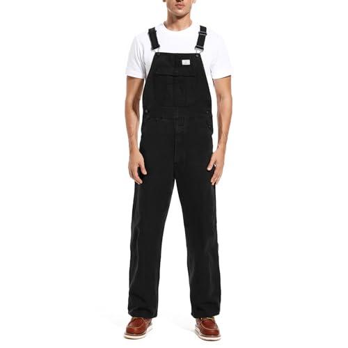 HISEA Men's Relaxed Fit Duck Bib Overall with Adjustable Straps and Convenient Tool Pockets Black 44W