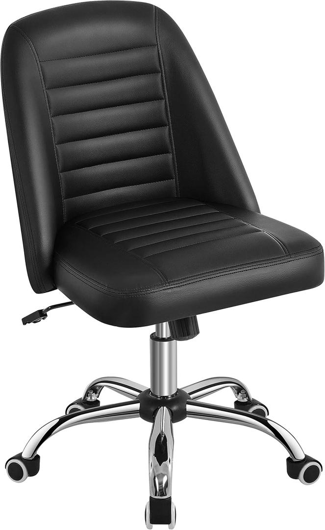 Yaheetech Mid Back PU Leather Armless Desk Office Chair, Modern Vanity Chair with Rolling Wheels, Metal Base Black
